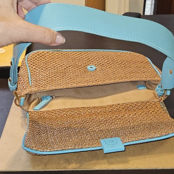 BNWoT never used Topshop Straw+Turquoise Patent Leather Shoulder Bag Purse RRP30 - Picture 13 of 16